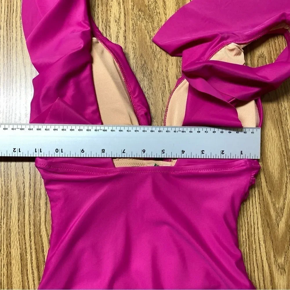 NEW J. Crew Ruched Ruffle One Piece Swimsuit V Neck Size 2 Pink Radiant Fuchsia